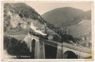 1937 Oravica-Anina, Oravita-Anina; Pod / Vasúti hegyipálya, Zsittin-völgyi vasúti híd, viadukt, vonat, gőzmozdony / mountain railway bridge, viaduct, locomotive, train (EK)