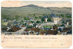 1904 Berethalom, Birthälm, Biertan; látkép, Evangélikus templom és iskola. Johann Werner kiadása / general view with Lutheran church and school (EM)