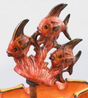 Retro hal figurás szökőkút, kopással, zsinórján sérüléssel, 38x24x39 cm