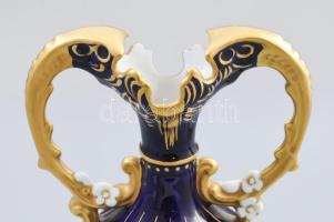 Royal Dux kékvirágos serlegváza, kézzel festett, jelzett, hibátlan, m: 28 cm