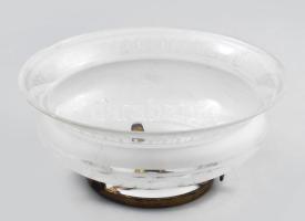 Antik savmaratott mintás üveg lámpabúra, bronz szerelékkel, kopással, d: 20 cm