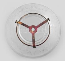 Antik savmaratott mintás üveg lámpabúra, bronz szerelékkel, kopással, d: 20 cm