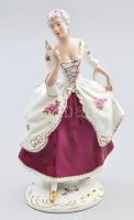 Royal Dux legyezős hölgy, ritka lilás színű szoknyával, kézzel festett, jelzett, hibátlan, m: 21 cm