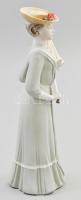 Royal Dux esernyős hölgy zöld ruhában, festett biszkvit porcelán, jelzéssel, hibátlan, m: 23,5 cm