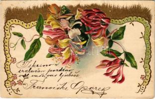 1901 Szecessziós dombornyomott üdvözlőlap / Art Nouveau, embossed litho greeting card (EB)