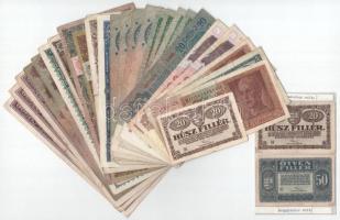 28db-os vegyes, nagyrészt magyar korona, pengő, forint bankjegy tétel, közte 3db külföldi bankjeggyel, többek között Német Harmadik Birodalom 1942. 5M T:F,VG közte egy-két AU és XF bankjeggyel