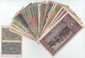 28db-os vegyes, nagyrészt magyar korona, pengő, forint bankjegy tétel, közte 3db külföldi bankjeggye...