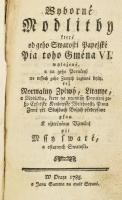 Wyborné Modlitby ... [Cseh nyelvű imakönyv]. W Praze [Prága], 1785, Jana Samma na malé Strané, 1 t. + 157 p. Korabeli aranyozott egészbőr-kötésben, kissé sérült borítóval, helyenként kissé foltos lapokkal, lapszéli sérülésekkel.