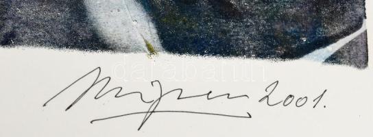 Mizser Pál (1941-2021): "Rekviem Verőce legrégibb házáért", 2001. Olaj, papír, jelezve job...