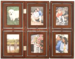 6 fényképes design fényképtartó, fa, üveg, 45x36 cm