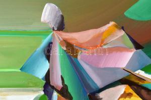 Mizser Pál (1941-2021): Zöld mezőben, 1970-es évek. Plextol, farost, jelzett a hátoldalán, provenien...