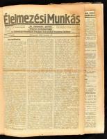 1927-1930 Élelmezési Munkás folyóirat 4 teljes évfolyama egybekötve (XII-XXV. évf.), kissé viseltes félvászon-kötésben, lapszéli ázásnyomokkal, néhány kijáró lappal, helyenként vágásból eredő hiányokkal.