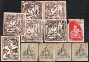 11 db ex libris (közte több egyforma), vegyes állapotban, 8,5x7,5 cm és 12x10,5 cm között