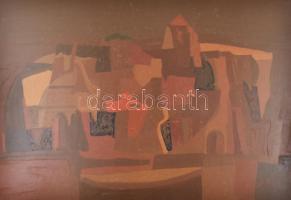 Ugocsai László (1944-): Műemlék. Olaj, farost, jelzett, hátoldalán Képcsarnok Vállalat címkéjével és autográf felirattal, 50×70 cm