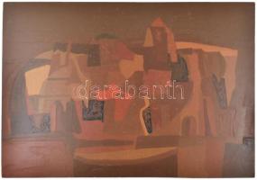 Ugocsai László (1944-): Műemlék. Olaj, farost, jelzett, hátoldalán Képcsarnok Vállalat címkéjével és...