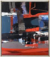 Vásárhelyi Kovács (Kováts) Tibor (1924-1997): Kikötő. Olaj, farost, jelezve jobbra lent. Hátoldalán autográf felirattal. Fakeretben, 80×70 cm