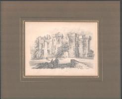 Jelzés nélkül: Raglan Castle, Wales. Ceruza, karton, paszpartuban, 12x17 cm