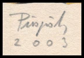 Püspöky István (1950-2018): Cím nélkül, 2003. Nyomat, papír. Jelzett. 14,5x13 cm