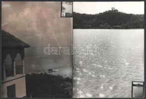 cca 1960 vegyes fotó tétel, össz. 18 db: Balatoni tájak (7 db); 53-as villamos (Budapest) közlekedési rendőrrel; teherautóról vágás után lepakolás, feltehetően a budapesti Nagycsarnoknál (Központi Vásárcsarnok); BMW oldalkocsis motor egyenruhásokkal; festő az utcán fest, beazonosítandó magyarországi helyszínen stb. Jelzés nélkül. Részben foltos. 4x3 és 18x23 cm közötti, többségében nagyobb méretekben