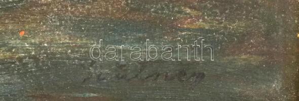 Sautner Lipót (1889-?): Vízparti fények. Olaj, karton, jelezve jobbra lent, hátoldalán régi raglapok...