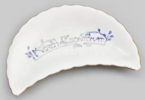 Zsolnay csontos tál, "Kérem a csontokat" felirattal, jelzéssel, kopással, 17,5x11 cm