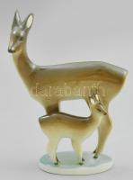 Zsolnay porcelán őzpár, kézzel festett, jelzett, minimális kopottsággal, m: 17,5 cm