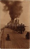 K.u.K. Kriegsmarine SMS Chamäleon Minenleger / Osztrák-magyar matrózok az SMS Chamäleon aknarakó fedélzetén / WWI Austro-Hungarian Navy minelayer, mariners on board. photo (EK)