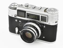 FED 4 szovjet fényképezőgép, Industar 61 2,8/53 objektívvel, eredeti bőr tokjában