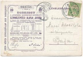 Veszprém 1906. "A Veszprémi Színpártoló Egyesület" sorsjegye 20f értékben, hátoldalán megc...