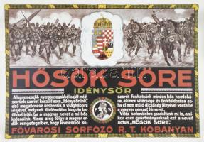 "Fővárosi Sörfőző Rt. Kőbányán, Hősök Söre idénysör", reprint reklám plakát, feltekerve, 59x42 cm
