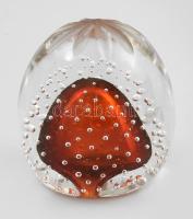 Murano üvegnehezék, színezett és buborékos belső mintával, jelzés nélkül, kis kopással, m: 9 cm