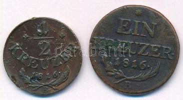 1816B 1/2kr Cu + 1816B 1kr Cu T:XF,VF patina, egyiken több karc