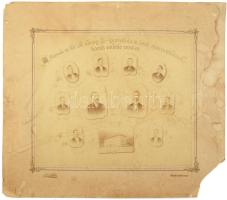 1897 A brassói m. kir. áll. közép fa-ipariskola III. éves növendékeinek baráti emléke 1896-97. Nagyméretű tablófotó, Adler Lipót brassói (Kronstadt/Brasov) műterméből, foltos, sérült, a kartonon sarokhiánnyal, 30,5x25 cm