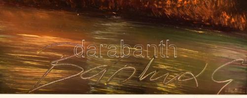 Bánkuti Gertrúd (1948-): Alkony. Olaj, farost. Jelezve jobbra lent. Hátoldalán autográf felirattal. ...