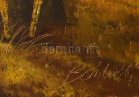 Bánkuti Gertrúd (1948-): Erdőben. Olaj, farost. Jelezve jobbra lent. Hátoldalán autográf felirattal....
