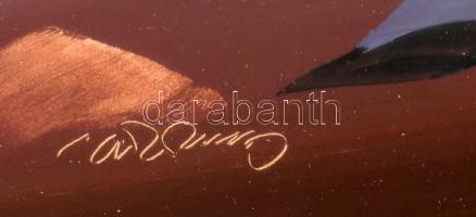 Árkossy István (1943-): Holdbéli táj (cím nélkül). Olaj, farost, jelezve balra lent. Dekoratív, üveg...