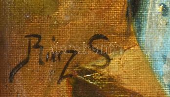 Rácz Sándor (1874-): Lányok népviseletben. Olaj, vászon. Jelezve balra lent. Dekoratív, sérült faker...