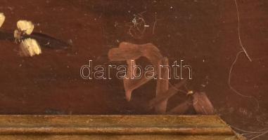 Olvashatatlan jelzéssel: Hölgy enteriőrben. Olaj, karton. 40x55 cm. Dekoratív, kissé sérült fakeretb...