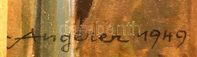 Angerer jelzéssel: Utca sétálóval, 1949. Akavrell, papír. 27x37 cm. Üvegezett fakeretben