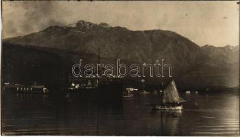 Bocche di Cattaro, Kotor; SMS POLA osztrák-magyar haditengerészet szénszállító hajója / K.u.K. Kriegsmarine Kohlendampfer / Austro-Hungarian Navy collier. photo glued on paper (14 x 8,1 cm)