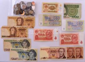 ~360g vegyes magyar és külföldi érmetétel, közte Románia, Bulgária, Ausztria, Hollandia stb. + 13db vegyes, nagyrészt szovjet és lengyel bankjegy tétel T:vegyes ~360g mixed hungarian and foreign coin lot from Romania, Bulgaria, Austria, Netherlands etc. + 13pcs of mixed banknote lot, mostly from the Soviet Union and Poland C:mixed