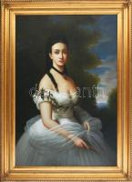 Jelzés nélkül, XX. sz. vége/XXI. sz. eleje: Hölgy portré. Olaj, vászon. Dekoratív fakeretben. 91,5x61 cm. KIZÁRÓLAG SZEMÉLYES ÁTVÉTEL, NEM POSTÁZZUK! / ONLY PERSONAL COLLECTION AT OUR OFFICE!