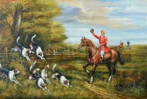 L. Careem jelzéssel: Falkavadászat. Olaj, vászon. 62x91 cm