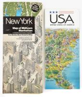 2 db amerikai térkép: USA grafikus térkép, 68,5x45,5 cm + New York, Manhattan perspektivikus ábrázolású térképe, 94x61,5 cm
