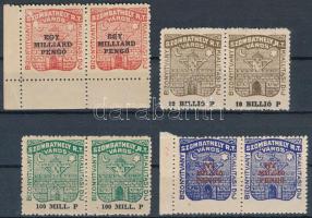 Szombathely városi illetékbélyegek 4 klf színben: 1 milliárd P, 100 mill. P, 112 millió P és 10 billió P 1-1 párban