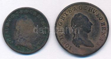 1781B 1/2kr Cu "II. József" + 1781B 1kr Cu "II. József" T:VF,F