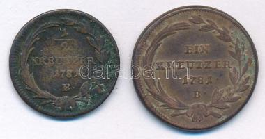 1781B 1/2kr Cu "II. József" + 1781B 1kr Cu "II. József" T:VF,F