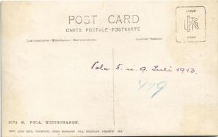 1913 Pola, K.u.K. Kriegsmarine Kriegshafen / Osztrák-magyar haditengerészeti kikötő, teljesen feketé...