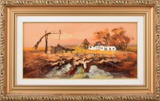 Tóth Rozália (1946-2015): Tanya IV. Olaj, vegyes technika, farost, jelzett, 20x40cm. Dekoratív fakeretben.