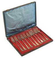 10 darabos ezüstözött villa szett dobozában, jelzett, h: 21,5 cm